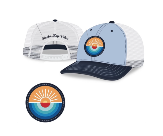 Siesta Key Vibes White and Light Blue Hat with Colored Logo